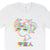 White tshirt with a three eyed antennaed girl and "alien" in japanese in RGB colors. 