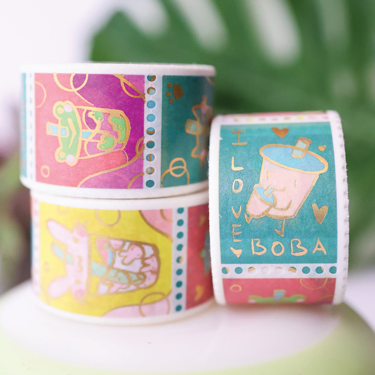 Boba animals cute gold foil clear washi decorative tape by MILQ