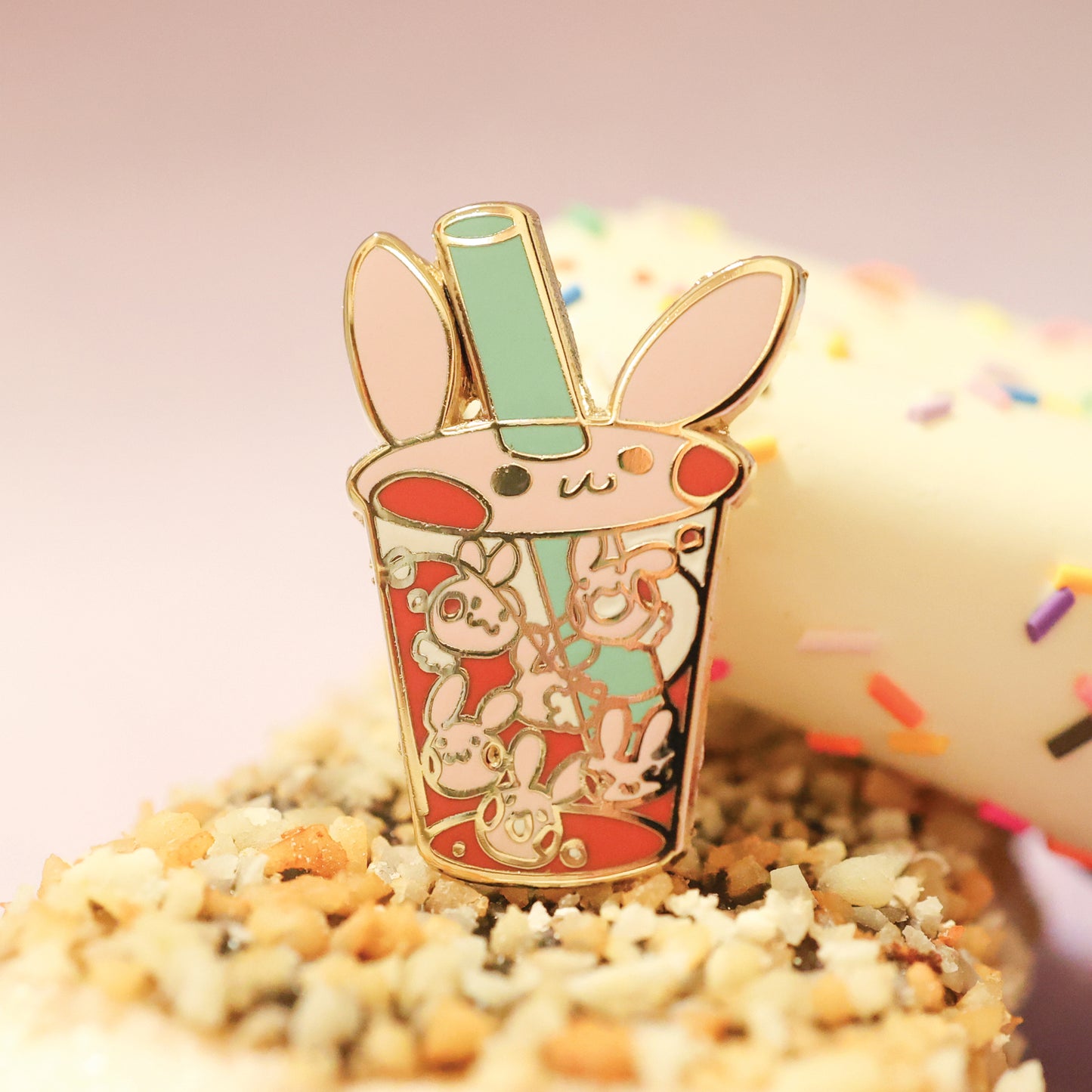 Bunny boba cute milk tea drink enamel pin by MILQ