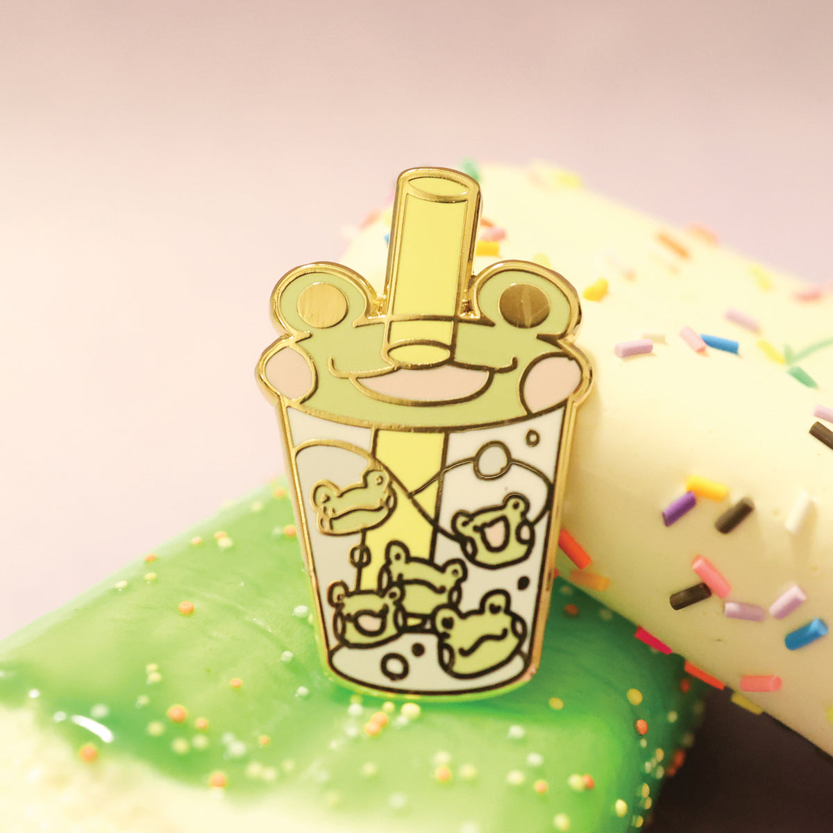 Frog boba cute milk tea drink enamel pin by MILQ