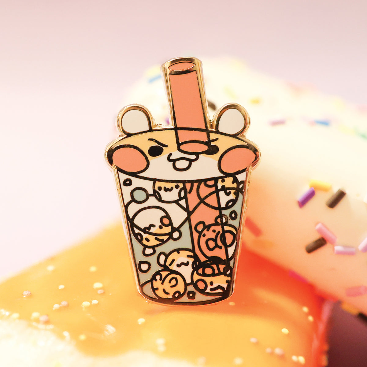 Hamster boba cute milk tea drink enamel pin by MILQ