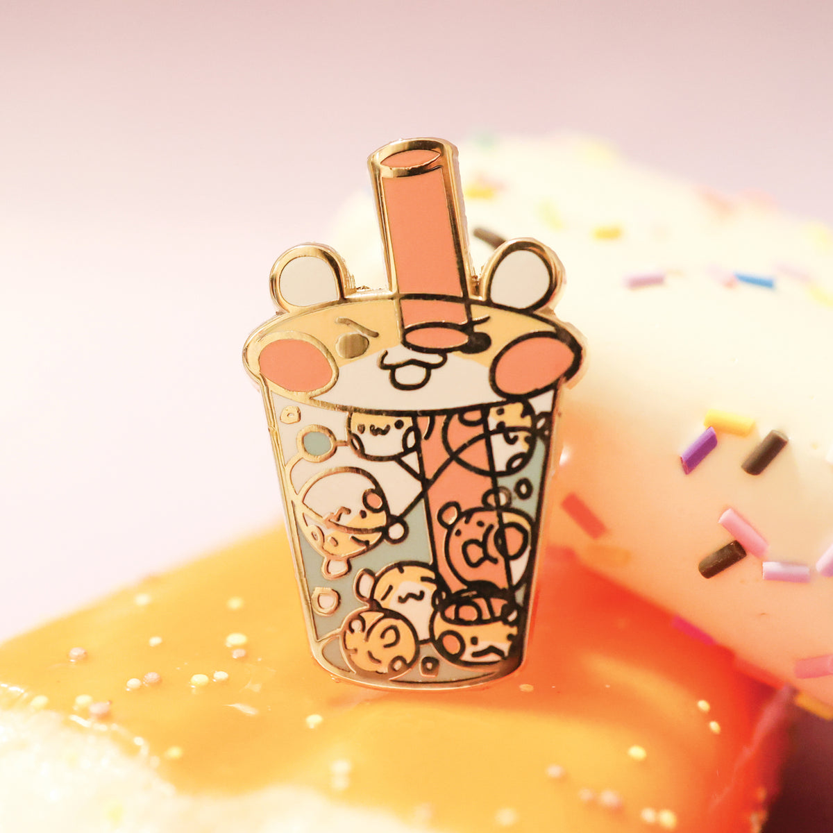 Hamster boba cute milk tea drink enamel pin by MILQ