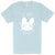 Pastel blue tshirt with crying bunny and text "I am baby" in white.