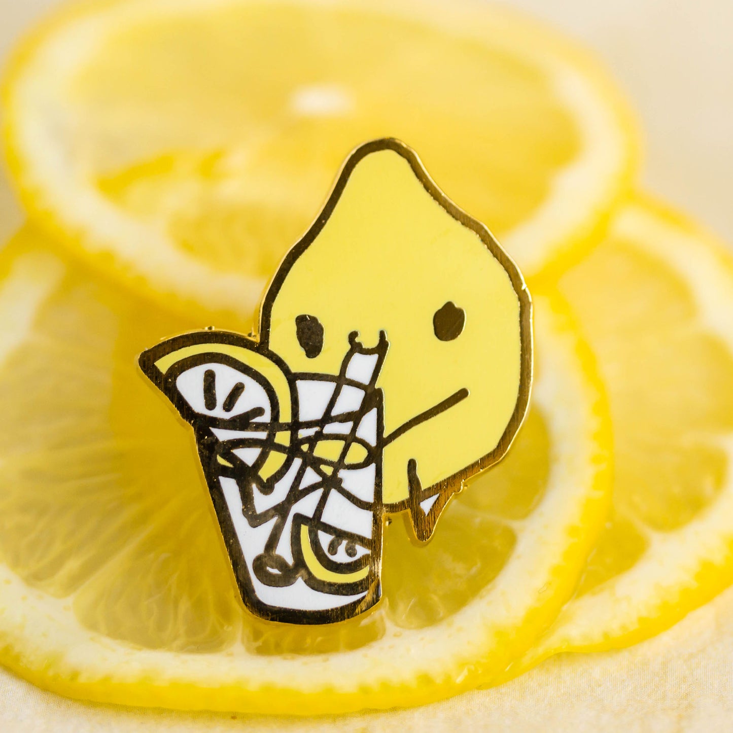 Lemon drinking a glass of lemonade.