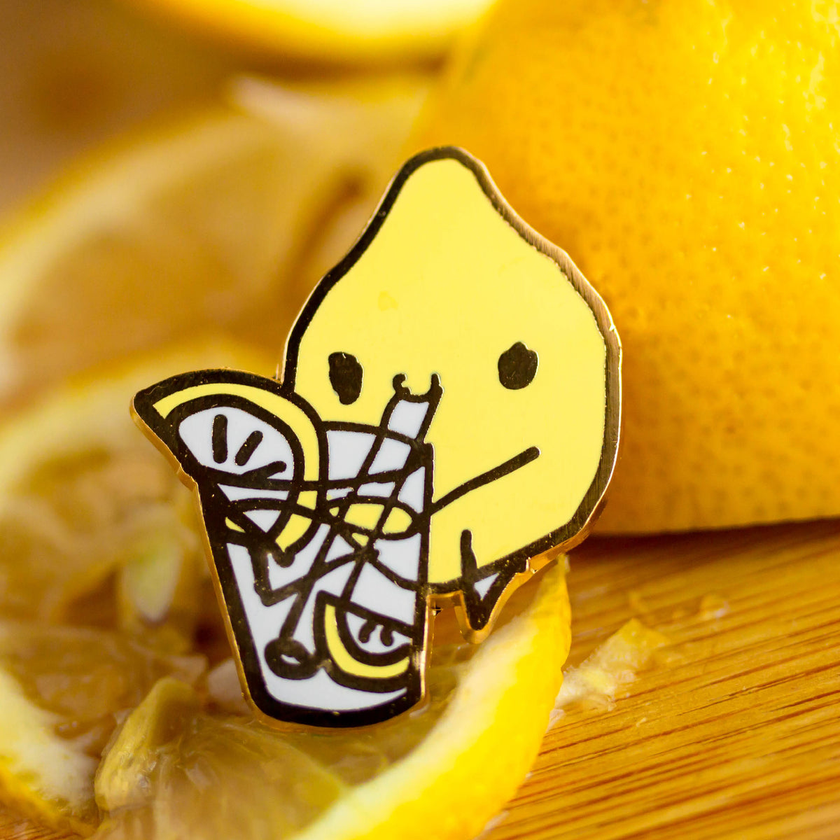 Lemon drinking a glass of lemonade.