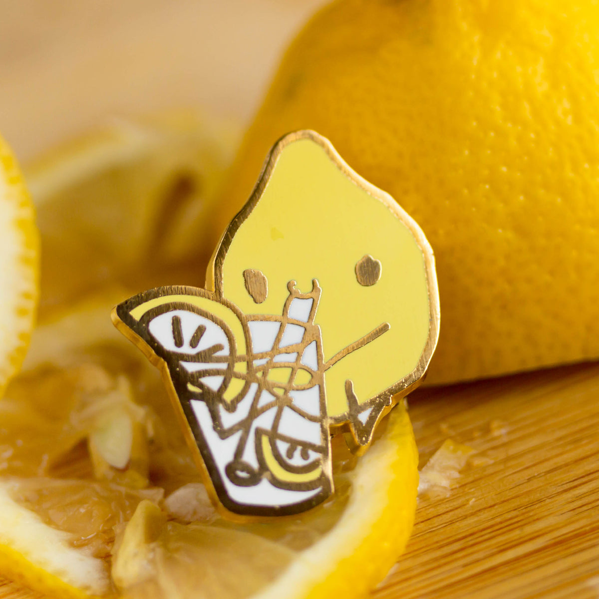 Lemon drinking a glass of lemonade.