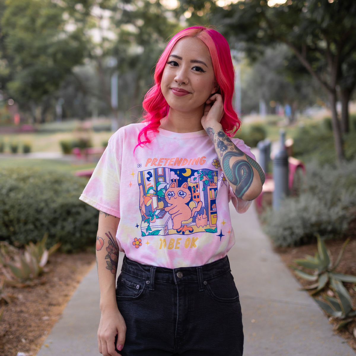 Pretending To Be OK funny cat shirt