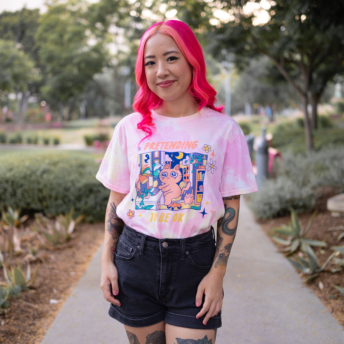 Pretending To Be OK funny cat shirt