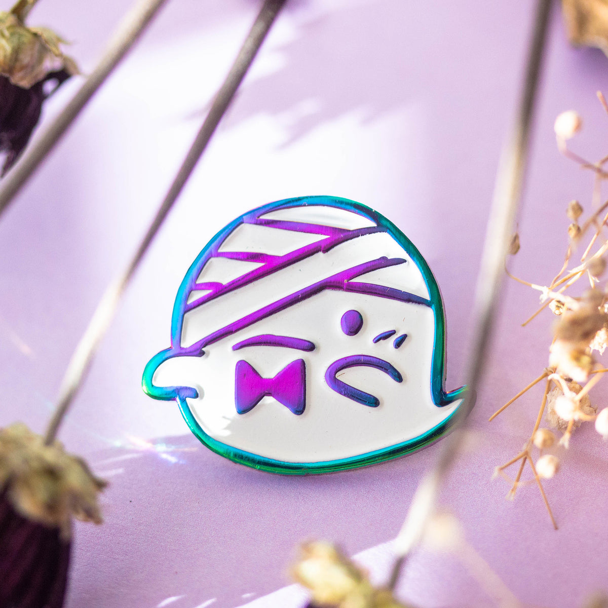 Cute Mummy Ghost Holographic Rainbow Enamel Pin by MILQ