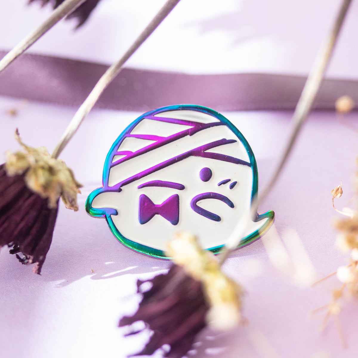 Cute Mummy Ghost Holographic Rainbow Enamel Pin by MILQ