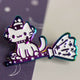 Cute Witch Cat with Broom Holographic Rainbow Enamel Pin by MILQ